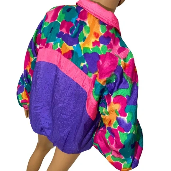 VINTAGE BLAIR BOUTIQUE NEON WATERCOLOR WINDBREAKER SZ L - Picture 5 of 16